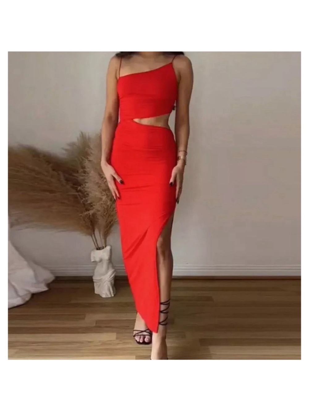 Zara Red Asymmetrical Cutout Bodycon Dress